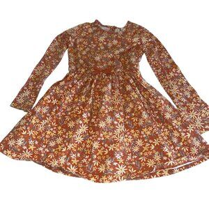 Joie Girls Long Sleeve Fit & Flare Dress Sz S 5/6 Orange Floral